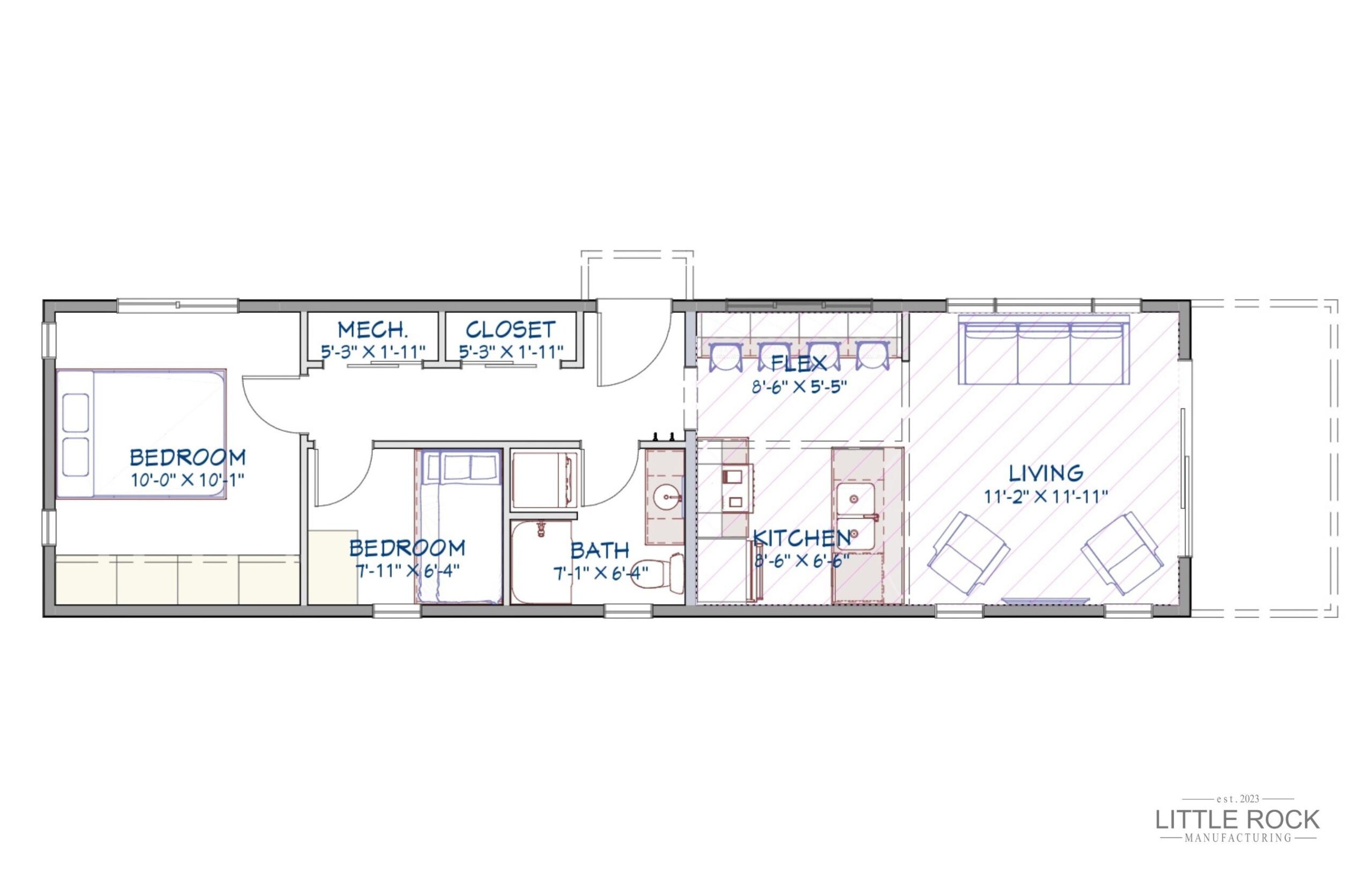The Avondale is a stunning 2 bedroom 1 bathroom park model home built by Little Rock Manufacturing in Canada