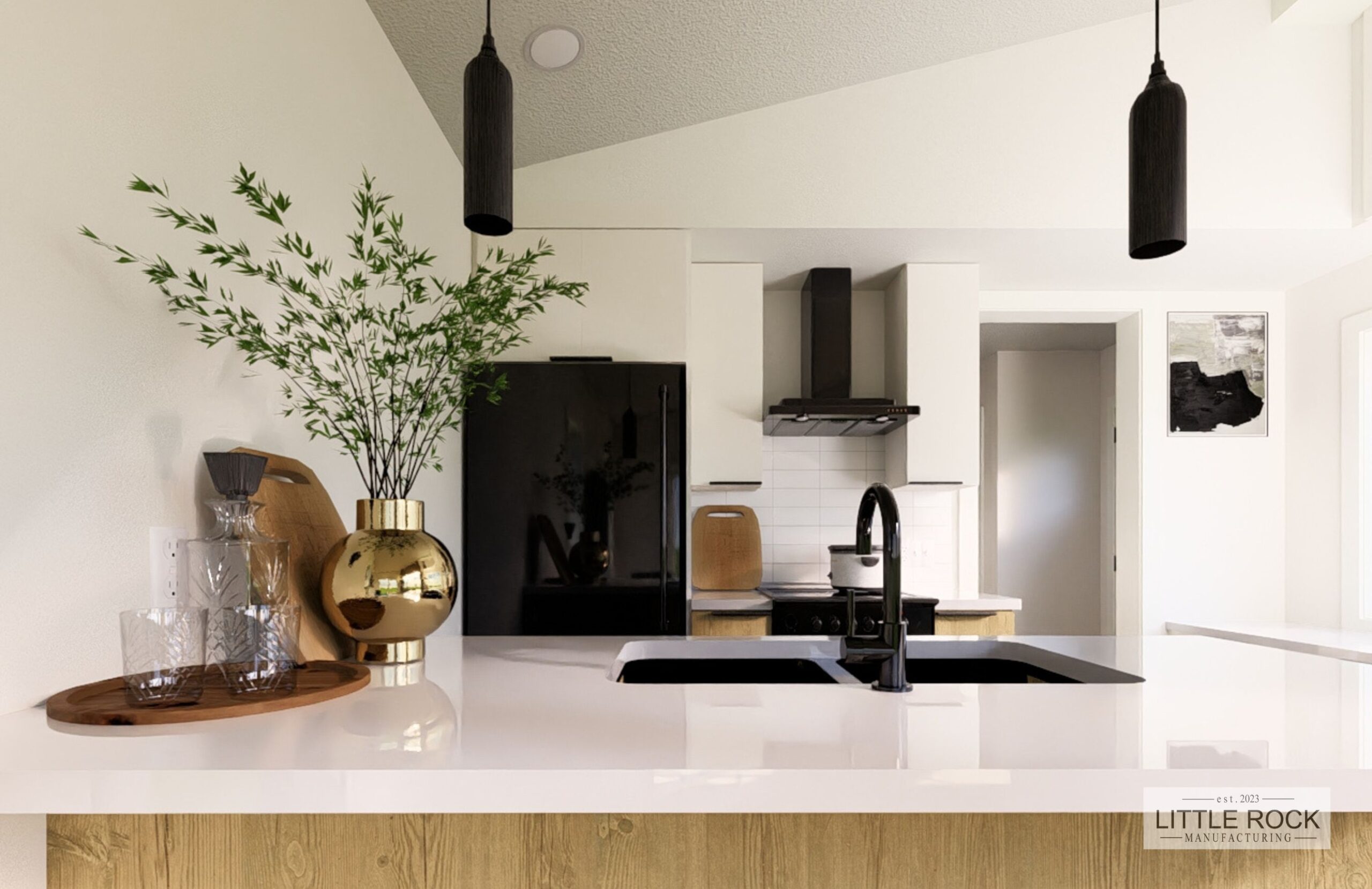 The Avondale is a stunning 2 bedroom 1 bathroom park model home built by Little Rock Manufacturing in Canada