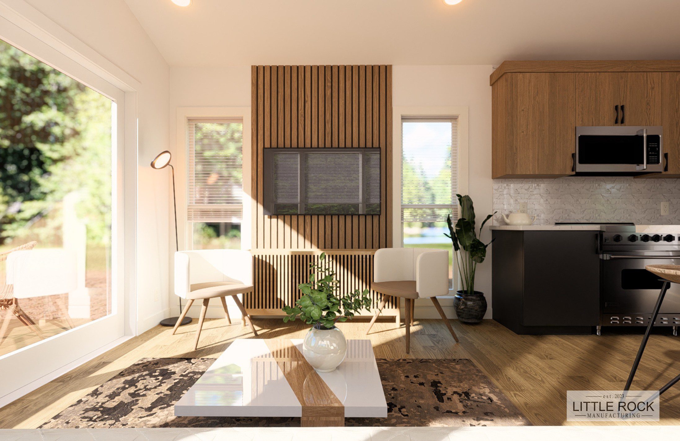 The Avalon is 2 bedroom 1 bathroom park model built by Little Rock Manufacturing in Canada