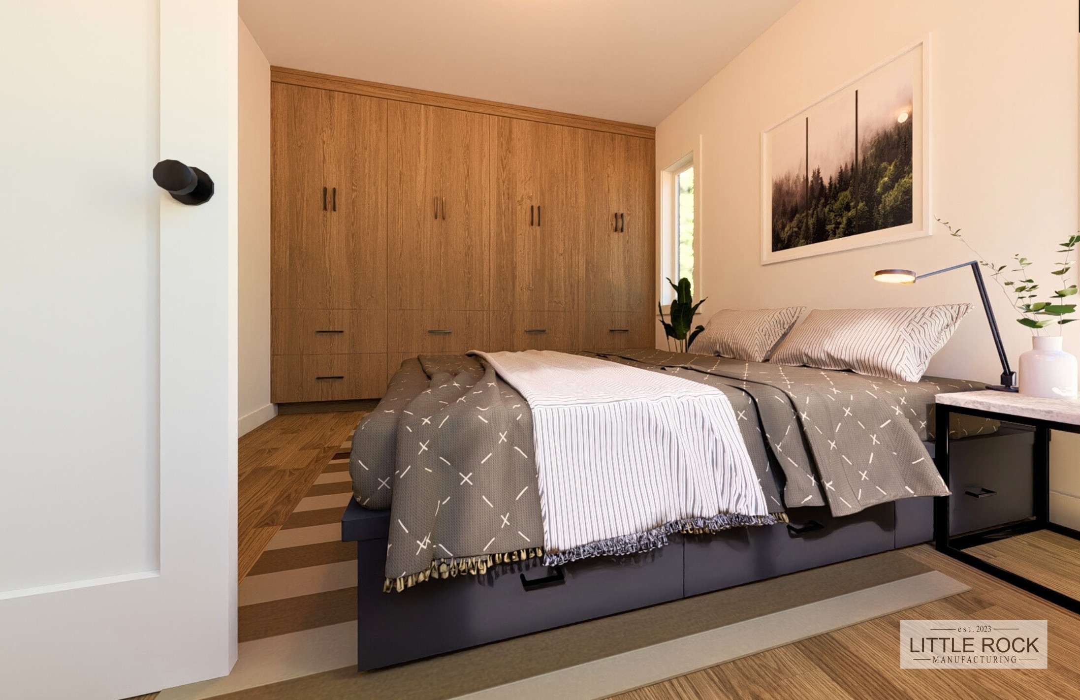 The Avalon is 2 bedroom 1 bathroom park model built by Little Rock Manufacturing in Canada