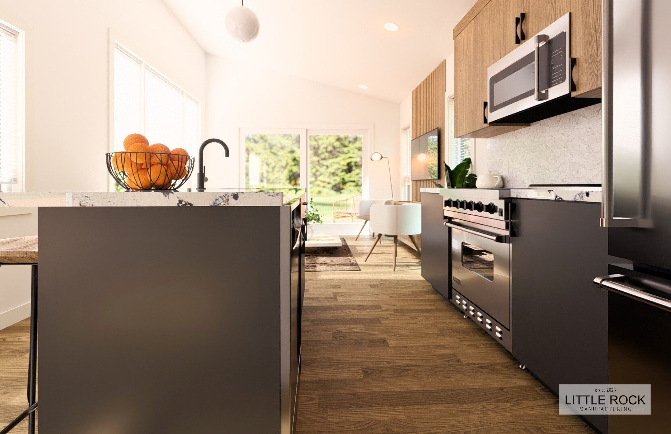 The Avalon is 2 bedroom 1 bathroom park model built by Little Rock Manufacturing in Canada