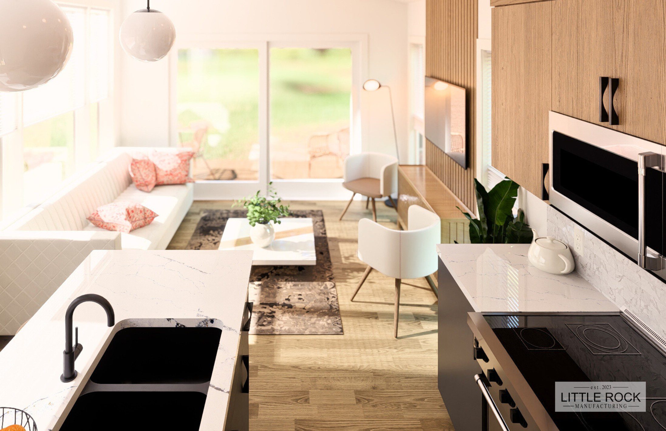 The Avalon is 2 bedroom 1 bathroom park model built by Little Rock Manufacturing in Canada