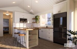 The Camden is a charming 1-bedroom, 1-bathroom park model built by Little Rock Manufacturing in Canada