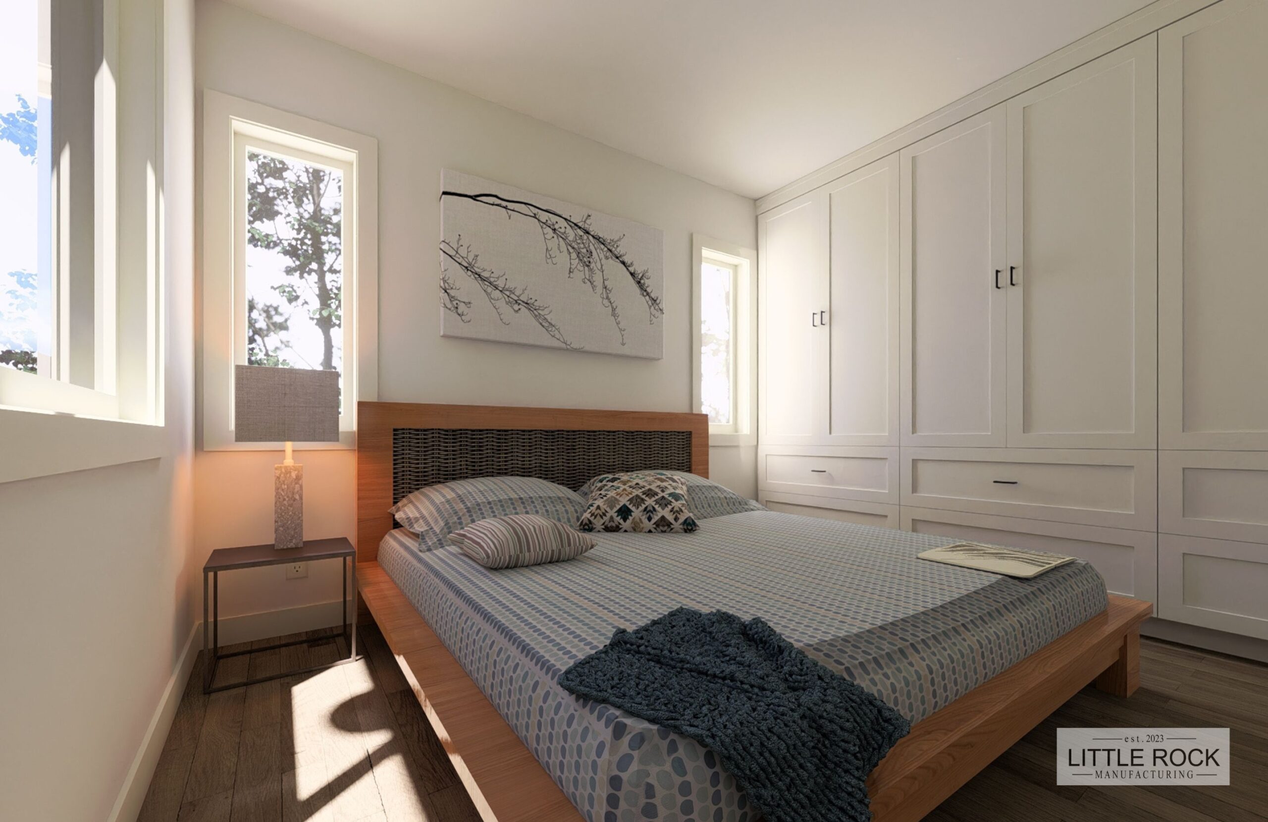 The Camden is a charming 1-bedroom, 1-bathroom park model built by Little Rock Manufacturing in Canada