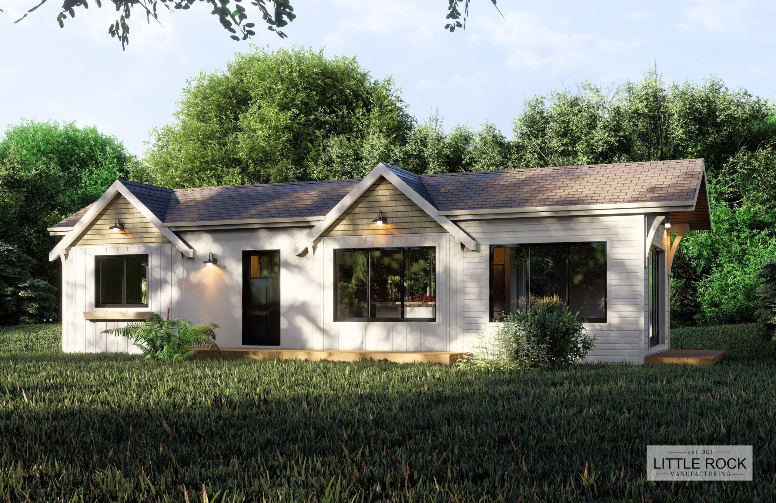 The Camden is a charming 1-bedroom, 1-bathroom park model built by Little Rock Manufacturing in Canada