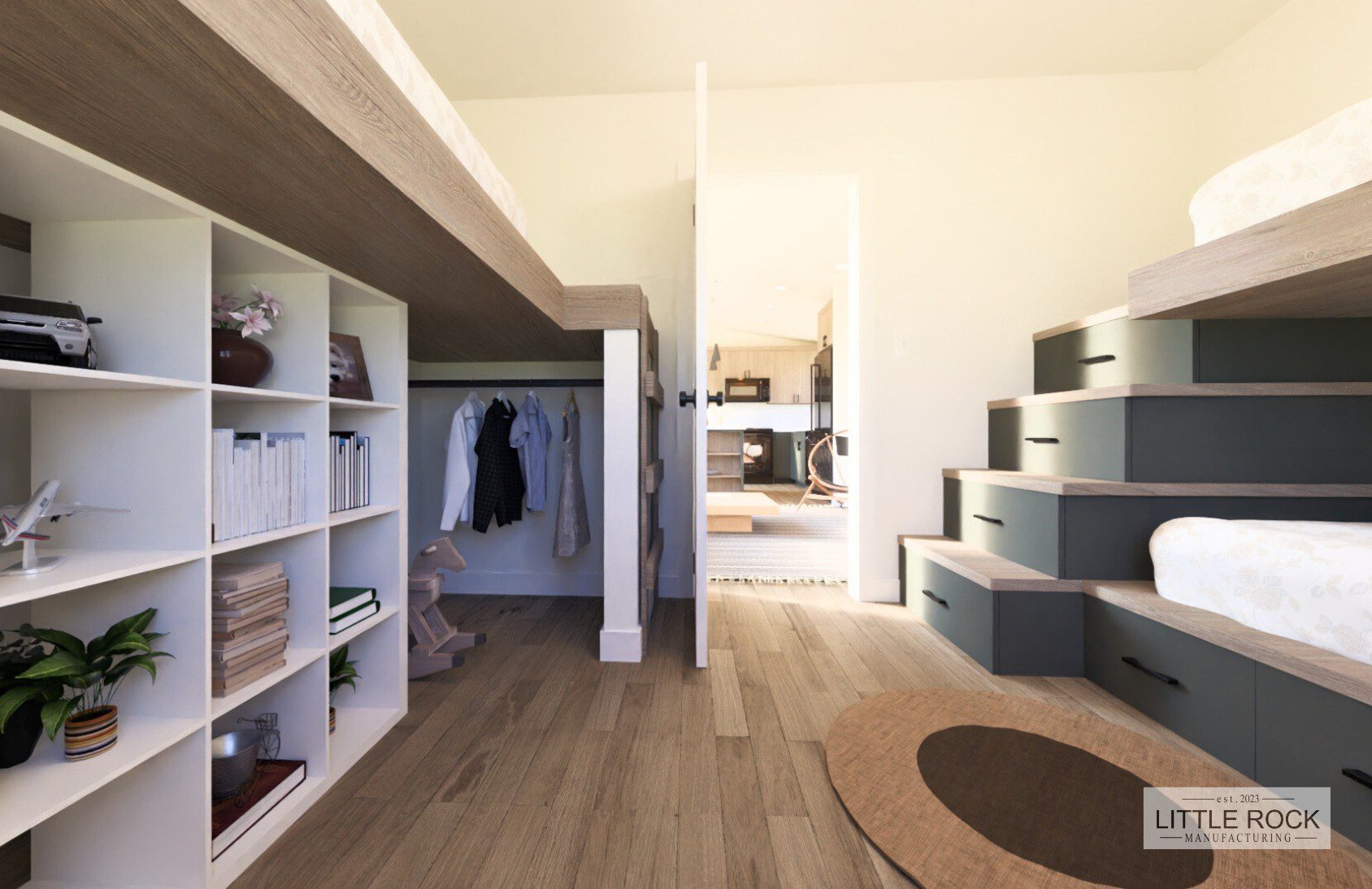 The Dixon is a family-focused 2-bedroom, 1-bathroom park model built by Little Rock Manufacturing in Canada