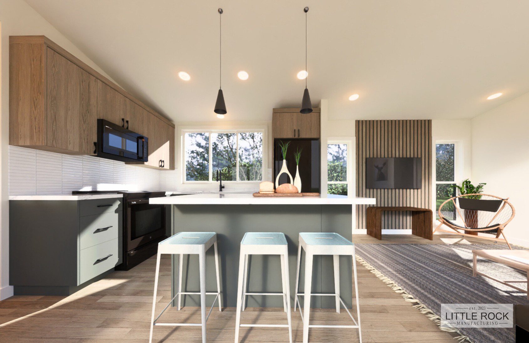 The Dixon is a family-focused 2-bedroom, 1-bathroom park model built by Little Rock Manufacturing in Canada